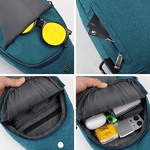 WATERFLY Tiny Crossbody Sling Backpack Anti Theft Backpack for Traveling Chest Shoulder Bag (Teal Blue) - color: Teal Blue (Small)