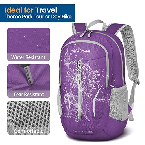 ZOMAKE Ultra Lightweight Packable Backpack 25L, Foldable Hiking Backpacks Water Resistant Small Folding Daypack for Travel(Purple) - color: Purple