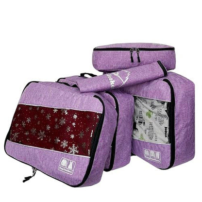 5 Set Packing Cubes for Travel Large Suitcase Luggage Organizer Bags Travel Accessories Vacation 4 Cubes 1 Laundry Pouch Bag - color: Snow Purple