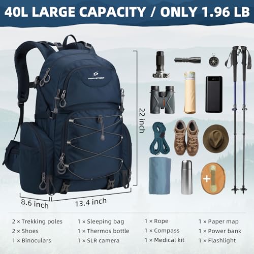 Maelstrom Hiking Backpack, 40L Waterproof Camping Daypack for Men and Women, Lightweight Travel Pack with Rain Cover (Blue) - color: Blue