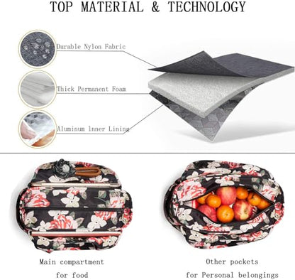 Extra Large Insulated Lunch Tote Bag for Women Men, Leakproof Cooler Lunch Box Shoulder Purse with Side Pockets for Work - Grey - color: Gray