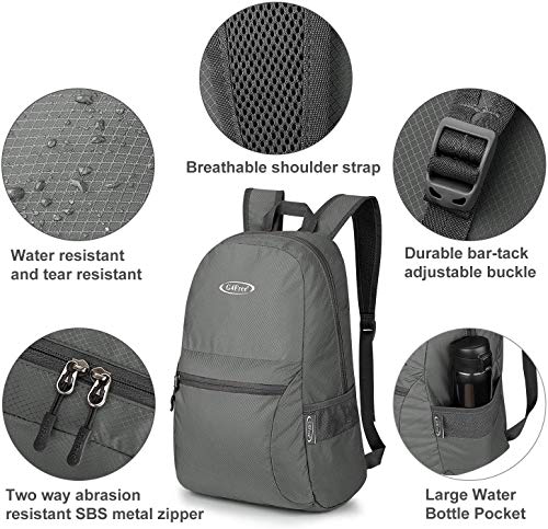 G4Free 20L Lightweight Packable Backpack Travel Hiking Daypack Foldable Backpack for Men Women - color: Grey Update