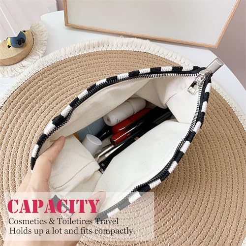 HAPPYHEIDI Large Stripe Makeup Bag Cosmetic Toiletry Travel Pouch, Purse Organizer, Canvas Lined, Black White, Large - color: Classic Black White Stripes Large