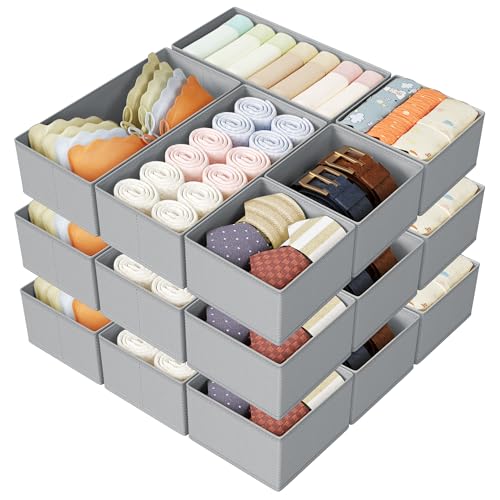DIMJ Drawer Organizer Clothes Storage - 18 Pack Baby Dresser Organizer for Nursery, Foldable Drawer Dividers for Bedroom Closet Organization, Fabric Storage Bins for Socks, Underwears, Bras - color: Gray, size: 18 Pack