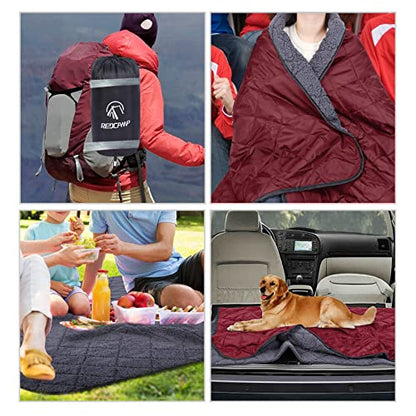 REDCAMP 79"x79" Winter Outdoor Blanket with Sherpa Lining, Waterproof & Windproof Cold Weather Blankets, Extra Thick Warm Blanket for Camping Stadium Car Dog, Machine Washable Portable Red - color: Red/79''x79''