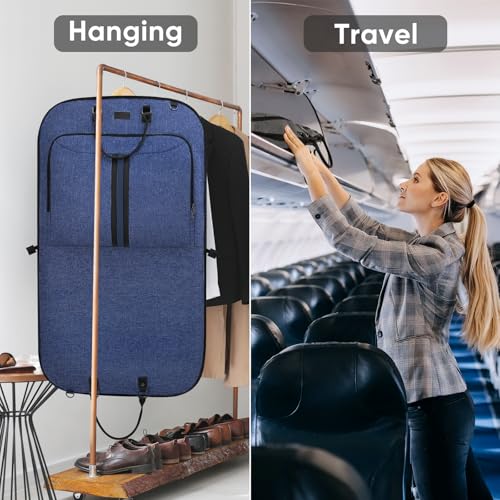 BALEINE Travel Garment Bag, Travel Suit Bag for Men, Water Resistant Carry on Garment Bag for Hanging Clothes, Garment Duffel Bag for Travel Business (Blue) - color: Blue