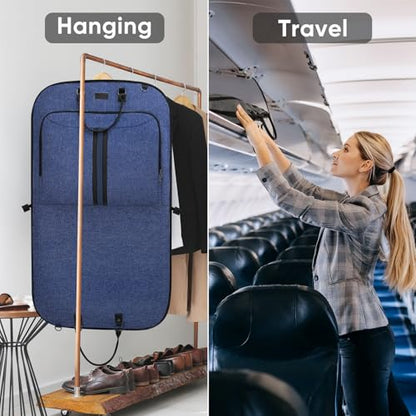 BALEINE Travel Garment Bag, Travel Suit Bag for Men, Water Resistant Carry on Garment Bag for Hanging Clothes, Garment Duffel Bag for Travel Business (Blue) - color: Blue