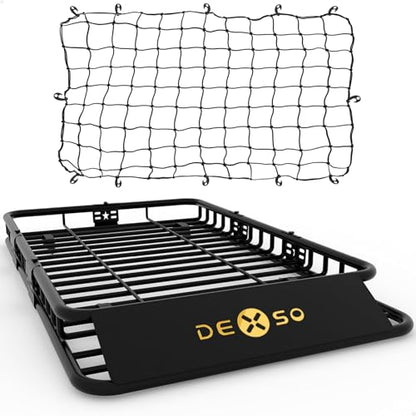 DEXSO 64" x 39" Universal Roof Rack Basket with Cargo Net, 200 Lbs Capacity Rooftop Cargo Carrier Basket with Extension Heavy Duty Luggage Holder Rack for SUVs, Trucks, Vehicles - size: 64" x 39" w/Net