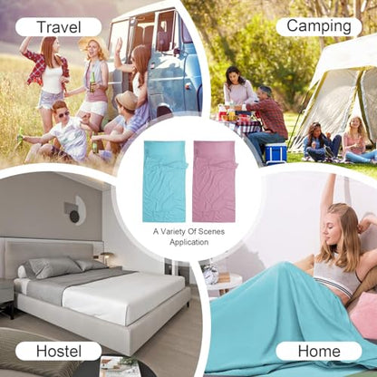 Sleeping Bag Liner,Travel Sheet & Adult Sleep Sack, Camping Sheets Travel Sleep Sack for Backpacking,Hotels & Hostels -Lightweight Single &Double Travel Sheet Camping Sheets - color: Single Dark Pink and Glacier Blue