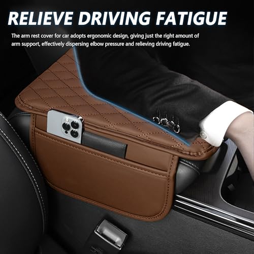 Stacool Upgraded Car Center Console Cover,Microfiber Leather Car Armrest Cover Cushion with 2 Storage Bags,Universal Car Armrest Storage Box (Brown) - color: Brown