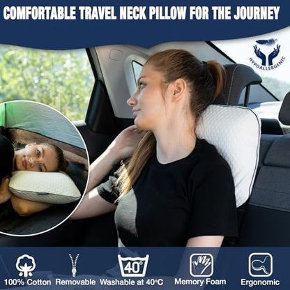 alkamto Travel & Camping Comfortable Memory Foam Pillow – Easy to Carry Portable Bag – Temperature Regulating Pillow Case (White) - size: White Travel