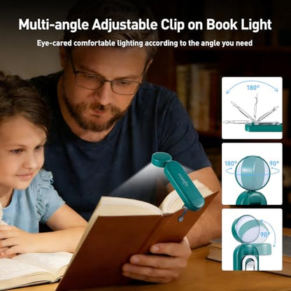 VAVOFO USB Rechargeable Book Light, Blue Light Blocking, Amber Light Clip On Bookmark Shaped Reading Light, Eye Care 6 LEDs Book Light for Bookworms Reading in Bed with 9 Lighting Modes (Dark Green) - color: Dark Green