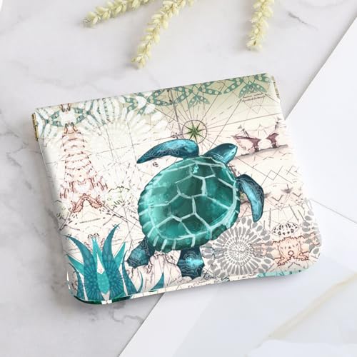 2Pcs PU Leather Small Squeeze Coin Purse Pouch Mini coin Bag Unique And Cute Wallet Cosmetic Bags Change Bag For Women Girls Men Map Turtle Pattern - color: Map Turtle Pattern