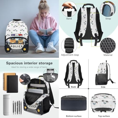 School Backpack for Boys,Police Car 3PCS School Backpacks for Primary Study, Lightweight Bookbag with Lunch Bag Bundle for Kids Teens Students - color: Police Car -1