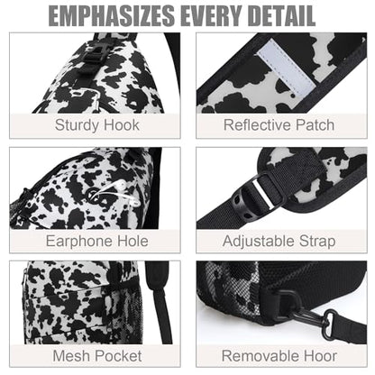 Pritent Crossbody Bags for Women Men Trendy Sling Bag Backpack Casual Chest Bag with Convertible Shoulder Strap - color: Cowprint, size: Large