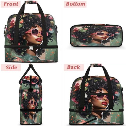 Travel Duffle Bags With Shoes Compartment for Women Men African Women Lightweigh Sports Tote Gym Bag Fashion Foldable Canvas Weekender Overnight Carry On Luggage Handle Bag - color: A10:Women Cool