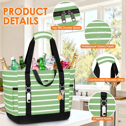 Cooler Bag Insulated, Soft Side Cooler, Reusable Grocery Bags with Zipper Closure, Thermal Leakproof Large Insulated Tote Bag for Hot/Cold Food for Grocery, Beach, Travel, Picnic - color: Light Green and White