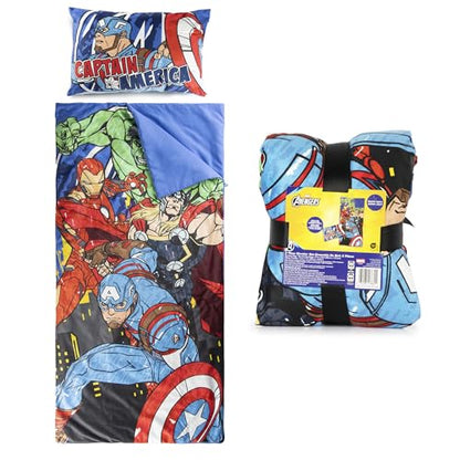 Jay Franco Kids Slumber Bag and Pillow - 54 x 27 Inch Comfy Indoor Sleeping Bag for School and Sleepovers, 2 Piece Set, Blue - Avengers - color: Blue - Avengers