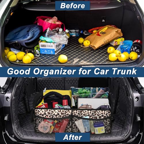 Deosk Trunk Organizer and Storage with Reinforced Handles,Car Accessories for Women/Men 50L Waterproof Polyester Trunk Organzier for Car/SUV/Minivan/Truck(Medium,Leopard print) - color: Leopard print, size: Medium