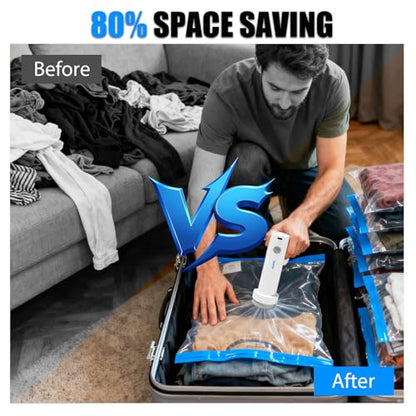 Vacuum Seal Bags for Clothing Travel, 16 Pack Vacuum Storage Bags for Clothes with Portable Electric Pump,4 Small + 4 Medium + 4 Large + 4 Jumbo Space Saver Bags for Luggage Traveling and Clothing