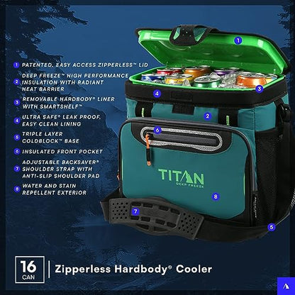 Titan by Arctic Zone Deep Freeze Cooler - Zipperless Hardbody Cooler - Deep Freeze Insulation, HardBody Liner, and SmartShelf - color: Pine, size: 16 Can