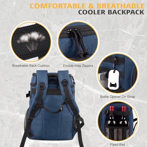 25L Backpack Cooler Keep All Drink Cold for Long Periods of Time Cooler Backpack Insulated Waterproof Portable High Durability Small Cooler Backpack with Compartment for Hiking Camping Beach - color: Blue