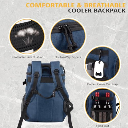 25L Backpack Cooler Keep All Drink Cold for Long Periods of Time Cooler Backpack Insulated Waterproof Portable High Durability Small Cooler Backpack with Compartment for Hiking Camping Beach - color: Blue