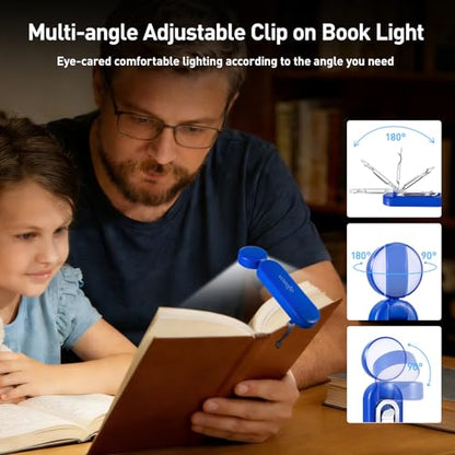 VAVOFO USB Rechargeable Book Light, Blue Light Blocking, Amber Light Clip On Bookmark Shaped Reading Light, Eye Care 6 LEDs Book Light for Bookworms Reading in Bed with 9 Lighting Modes (Royal Blue) - color: Royal Blue