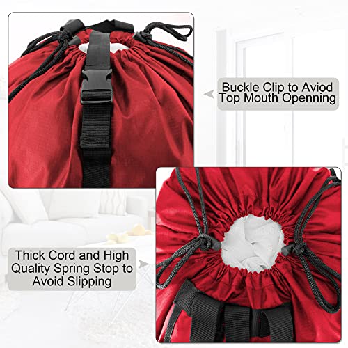 BeeGreen Laundry-Bag-Backpack-Extra-Large, Red Nylon Drawstring Portable Laundry Backpack Tall Foldable Heavy Duty Dirty Clothes Travel Bag with Handle College Dorm Apartment Essentials - color: Red, style: With Front Zipper Pocket