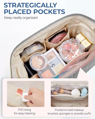 BAGSMART Makeup Bag Travel Toiletry Bag, Puffy Padded Make Up Bags for Women Makeup Organizer Case, Wide-open Pouch Purse Travel Essentials Toiletries Accessories Brushes, Gray - color: 06-Grey