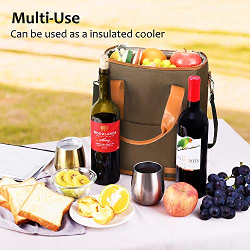 Tirrinia 6 Bottle Wine Gift carrier - Insulated & Padded Wine Carrying Cooler Tote Bag with Handle and Adjustable Shoulder Strap for Travel or Picnic, IDEAL Wine Lover Gift, Brown - color: Brown