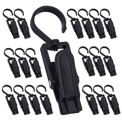20 Pcs Super Strong Plastic Swivel Hanging Hooks, Curtain Clips, Clothes Pins, Beach Towel Clips, Home Swivel Laundry Clips for Hats, Pants, Towels, Socks, Pants (Black+20) - color: Black+20