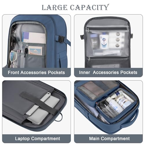 Rinlist Travel Backpack, Carry-on Backpack for Men Women, Travel Backpack Carry on Flight Approved, 40L Personal Item Backpack Personal Item Backpack Bag, Travel Essentials, Dark Blue - color: Dark Blue