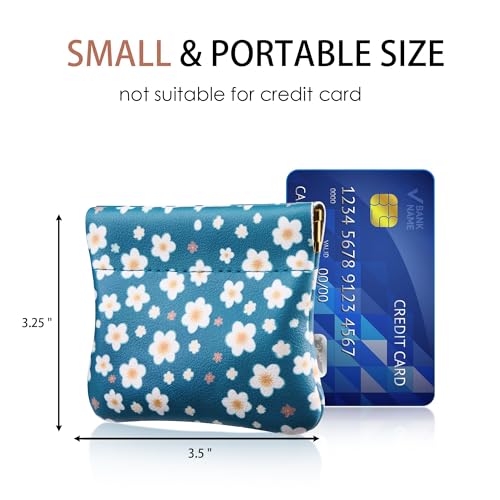 Travelambo Leather Squeeze Coin Purse Pouch Change Holder For Men & Women - color: Cute Floral