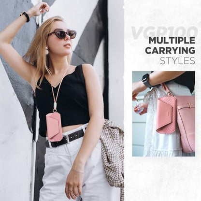 VULKIT Portable Leather Eye Glasses Case for Women & Men, Slim Sunglass Case, Unisex Eyeglass Case - color: Blush Pink