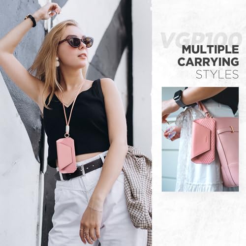 VULKIT Portable Leather Eye Glasses Case for Women & Men, Slim Sunglass Case, Unisex Eyeglass Case - color: Blush Pink With Lanyard