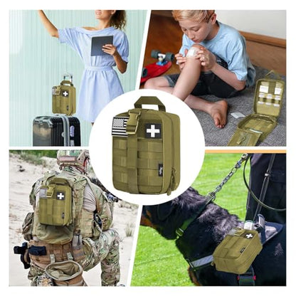 Medical Molle Pouch Tactical - 1000D Nylon First Aid Pouch, Big Capacity EMT Pouch Utility, Heavy Duty Military Grade Rip-Away Ifak Pouch for Home and Outdoor Activities（Bag Only - color: Coyote