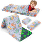 Preschool Nap Mat with Pillow and Blanket, 21" x 50" Glow Sleeping Bag Toddler Nap Mat for Daycare Kids, 2" Thick All in one Foldable Floor Mattress for Girl Boys - style: Dinosaur Pattern