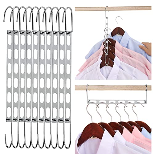 Space Saving Hangers for Clothes, 10 Pack Hanger Organizer Space Saver, Magic Metal Collapsible Closet Organizers, Multiple Hangers in One, College Dorm Room Essentials (V1.0) - color: Chrome