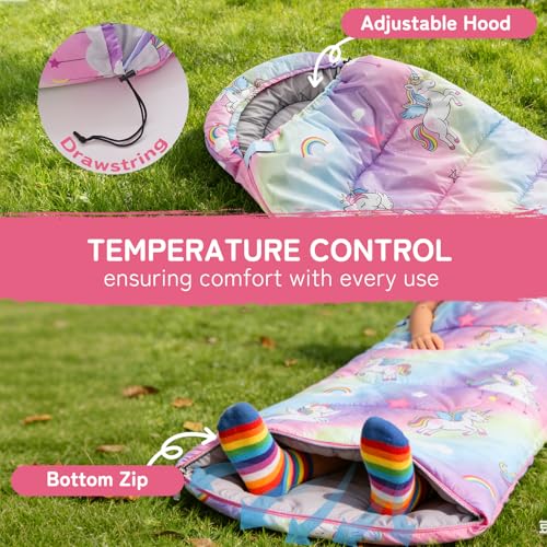 tuphen Kids Sleeping Bag - 50-77℉ 3-Season Waterproof Sleeping Bag for Boys & Girls, Lightweight 2.2 lbs Camping Gear with Compression Bag Ideal for Camping, Hiking, Indoor - color: Purple
