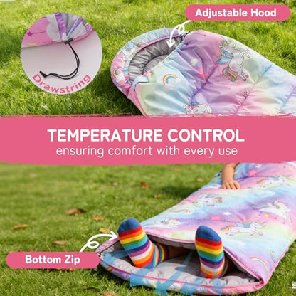 tuphen Kids Sleeping Bag - 50-77℉ 3-Season Waterproof Sleeping Bag for Boys & Girls, Lightweight 2.2 lbs Camping Gear with Compression Bag Ideal for Camping, Hiking, Indoor - color: Purple
