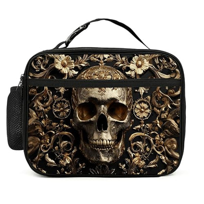 Skull Floral Lunch Bag Insulated Reusable Lunch Box Cooler Thermal Tote Bag For Teenage Boys Girls School Beach - color: Skull Floral