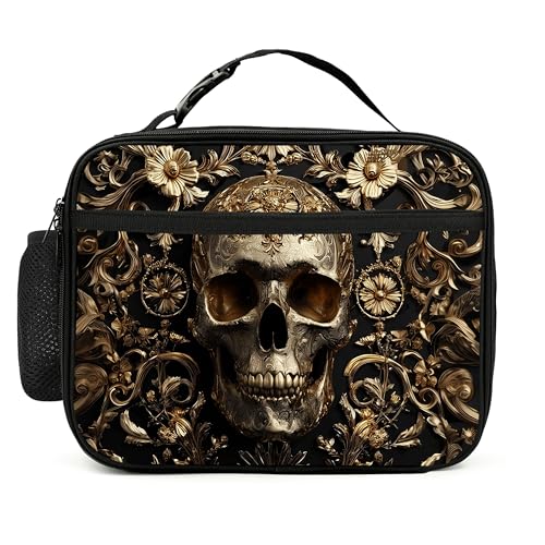 Skull Floral Lunch Bag Insulated Reusable Lunch Box Cooler Thermal Tote Bag For Teenage Boys Girls School Beach - color: Skull Floral