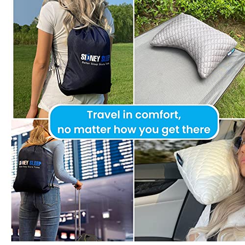 Sidney Sleep Mini Travel Size Neck Pillow - Knee, Back Lumbar and Support - Small Curved Pillow - 14 x 19 Inches - Adjustable Loft - Washable - Drawstring Backpack Included (Mini - Grey) - color: Grey, size: Travel Mini