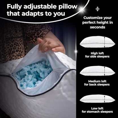 Silvery Silver Infused Bed Pillow - Shredded Memory Foam Fill with Adjustable Loft - Hypoallergenic Self-Cleaning Technology that Stays Fresh 3X Longer - Perfect for Side, Back & Stomach Sleepers - size: Queen