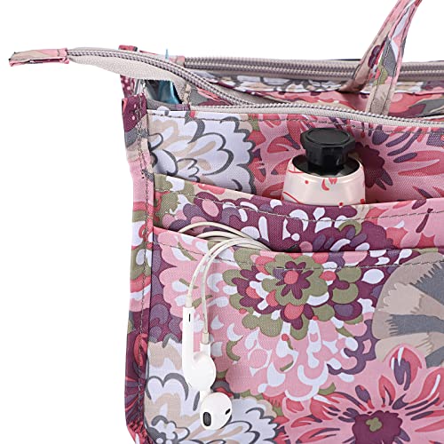 BTSKY Printing Handbag Organizers Inside Purse Insert - High Capacity 13 Pockets Bag Tote Organizer with Handle (Peony) - color: Pink