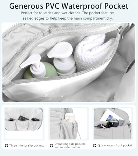 Lightweight Travel Duffle Bag for Women, Quilted Puffy Weekender with Wet Pocket for Gym, Overnight, Personal Item Carry On, Light Grey - color: Light Grey