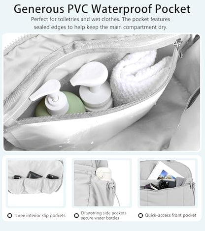 Lightweight Travel Duffle Bag for Women, Quilted Puffy Weekender with Wet Pocket for Gym, Overnight, Personal Item Carry On, Light Grey - color: Light Grey