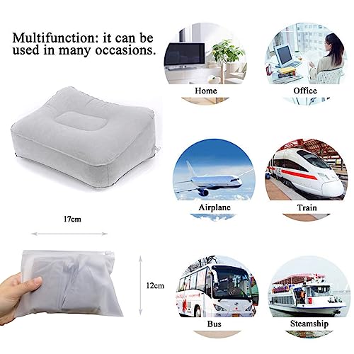 Inflatable Travel Foot Rest Pillow, Head Pad, Soft Flocking Pillow, Flights Relax Cushion Ottomans Leg Up with Air Pump for Office, Home Relax, Camping and Travel Use (Gray) 1PCS