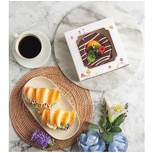 20 Pack Bakery Boxes with Window Small 6x6x2 inch for Cookie, Candy, Pastry, Brownie, Chiffon Cake, Tart, Pie, Waffle (White-Flora) - color: White-Flora